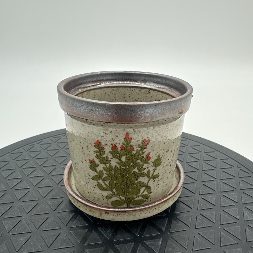 Vintage Takahashi Speckled Stoneware Succulent Herb Planter With Plate